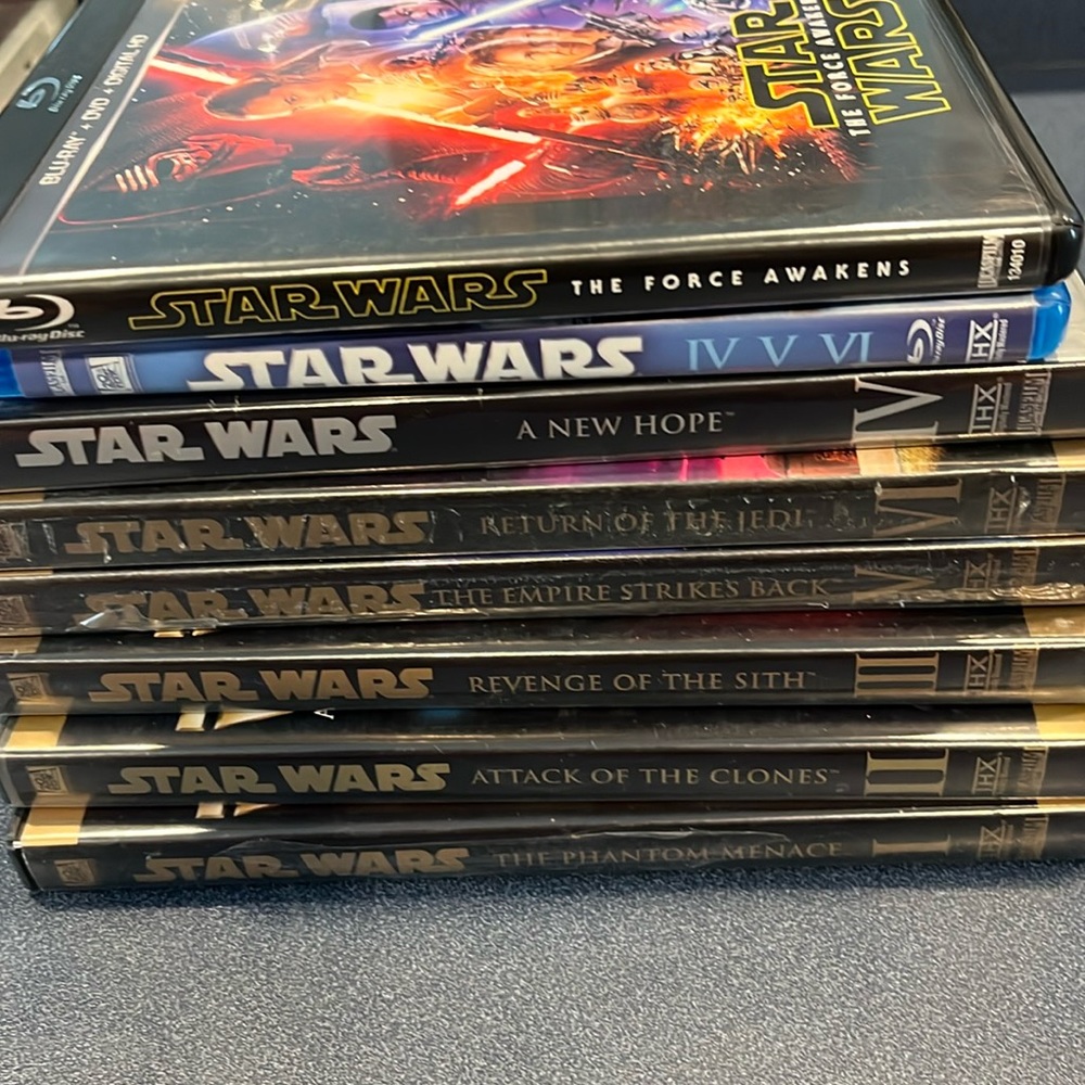 Star Wars 1-6 dvd and 7&8 blue ray.